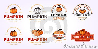 bundle pumpkin farm logo design, set of halloween icon vector vintage retro Vector Illustration