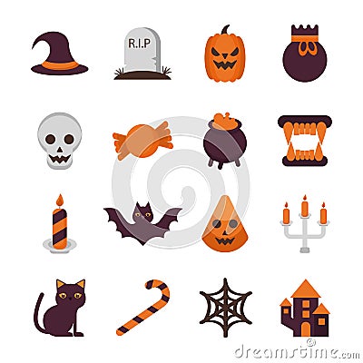 Bundle of sixteen halloween set collection icons Vector Illustration