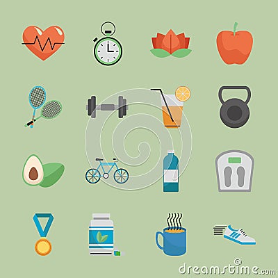 bundle of sixteen healthy lifestyle set icons Vector Illustration