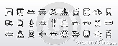 bundle of thirty conveyance transport line style set icons Vector Illustration