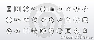 bundle of thirty time clocks line style set icons Vector Illustration