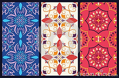 bundle of three art italian style ceramic backgrounds Vector Illustration