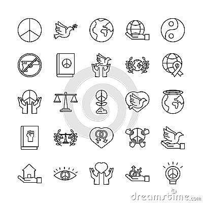 Bundle of twenty five human rights line style set icons Vector Illustration