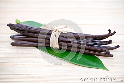 Bundle of vanilla bean pods Stock Photo