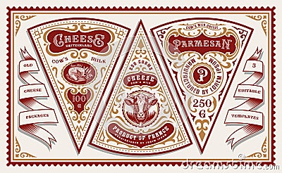 A bundle of vintage cheese labels Vector Illustration