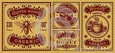 A bundle of vintage honey labels Vector Illustration