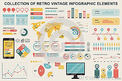 Bundle vintage infographic elements data visualization vector design template. Can be used for steps, business processes Stock Photo