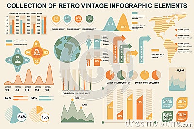 Bundle vintage infographic elements data visualization vector design template. Can be used for steps, business processes Vector Illustration