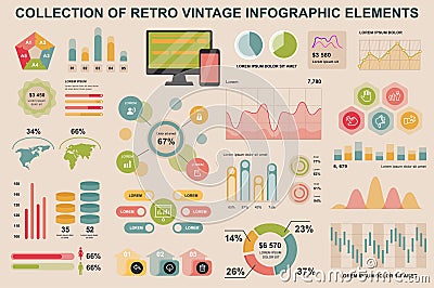 Bundle vintage infographic elements data visualization vector design template. Can be used for steps, business processes Vector Illustration