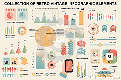 Bundle vintage infographic elements data visualization vector design template. Can be used for steps, business processes Vector Illustration