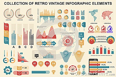 Bundle vintage infographic elements data visualization vector design template. Can be used for steps, business processes Vector Illustration