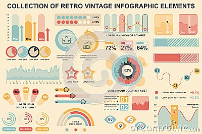 Bundle vintage infographic elements data visualization vector design template. Can be used for steps, business processes Vector Illustration