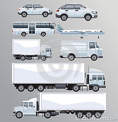 Bundle of white transport vehicles set icons Vector Illustration