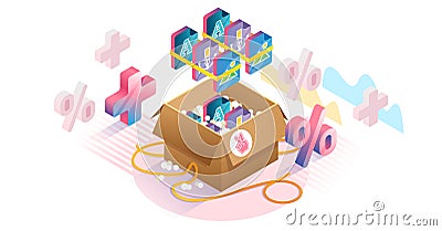 Bundles isometric concept vector illustration. Product collection pack set. Vector Illustration