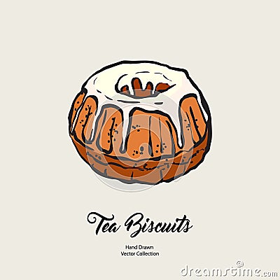 Bundt pound cake gravy isolated hand drawn vector line illustration old style. Vector tea chocolate biscuit pie Vector Illustration