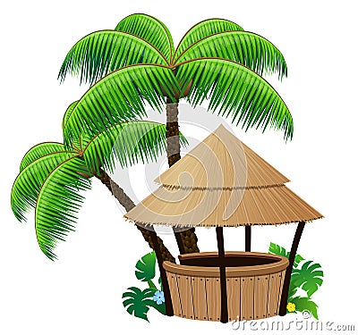 Bungalow bar and palm trees Vector Illustration