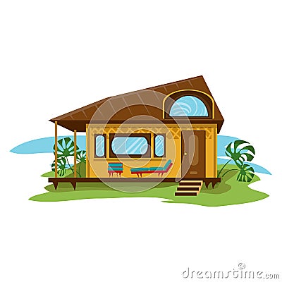 Bungalow with big terrace overlooking sea shore vector illustration Vector Illustration