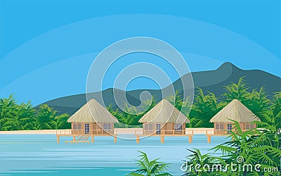 Bungalows in the lagoon Vector Illustration