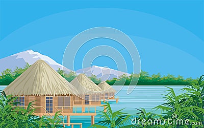 Bungalows and mountain Vector Illustration