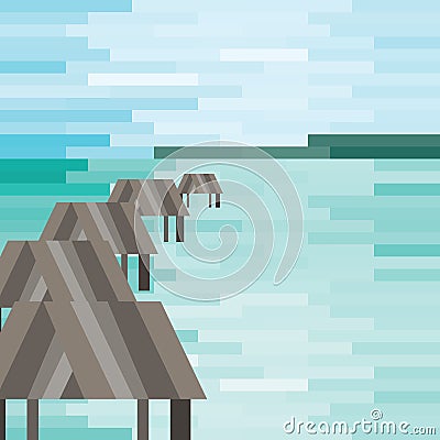 Bungalows wooden village Vector Illustration