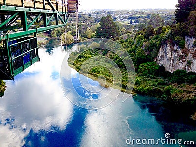 Bungee bungy jumping platform over Waikato River, Taupo, New Zealand Stock Photo