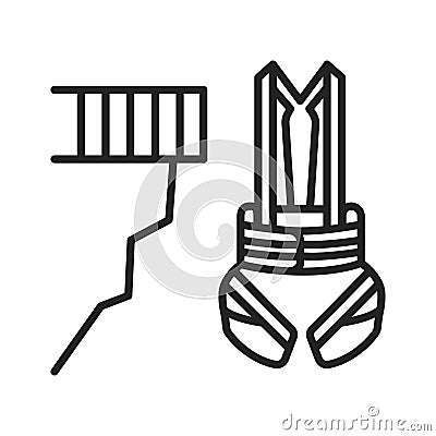 Bungee jumping and body harness black line icon. Extreme sport. High jump. Jump down. Pictogram for web page, mobile app, promo. Vector Illustration