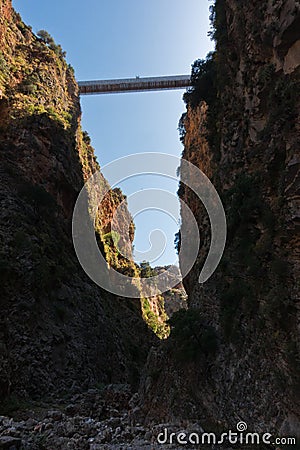 Bungee jumping bridge at Aradena gorge, island of Crete Stock Photo