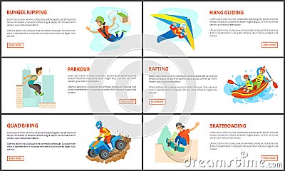 Bungee Jumping and Hang Gliding, Parkour Rafting Vector Illustration