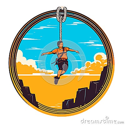 Bungee jumps, extreme and fun sport. Cartoon vector illustration. white background, label, sticker Vector Illustration