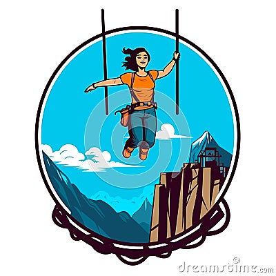 Bungee jumps, extreme and fun sport. Cartoon vector illustration. white background, label, sticker Vector Illustration