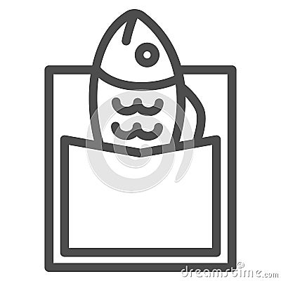 Bungeoppang line icon, asian food concept, korean fish shaped bread with beans vector sign on white background, outline Vector Illustration