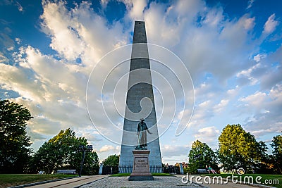 The Bunker Hill Monument at sunset, in Charlestown, Boston, Mass Editorial Stock Photo