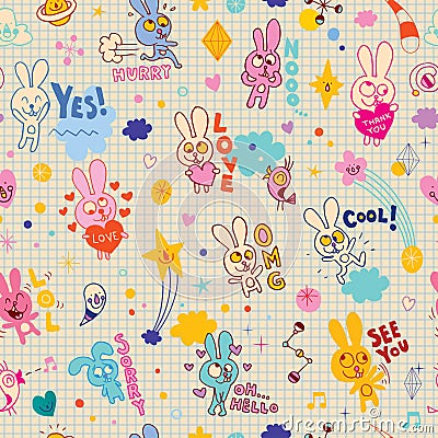 Bunnies cartoon seamless pattern Vector Illustration