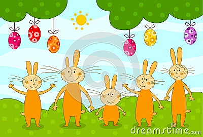 Bunnies and Easter eggs Vector Illustration