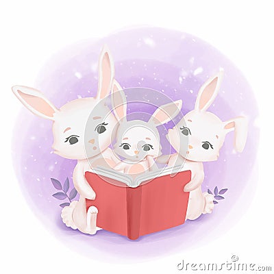 Bunnies Family Reading a Book Stock Photo