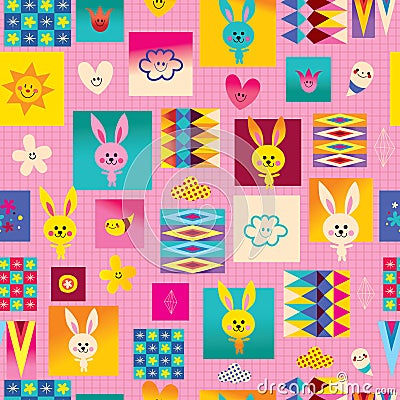 Bunnies seamless pattern Vector Illustration