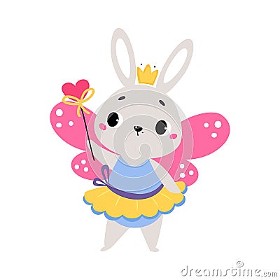 Bunny Animal Fairy in Pretty Dress with Magic Wand and Wings Vector Illustration Vector Illustration