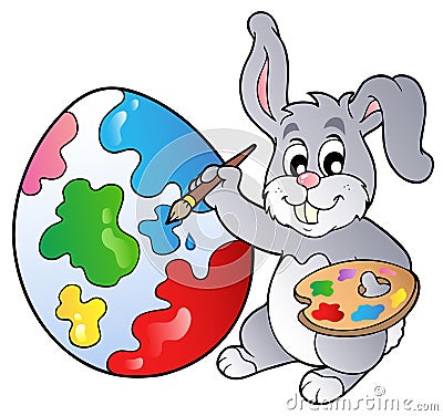 Bunny artist painting Easter egg Vector Illustration