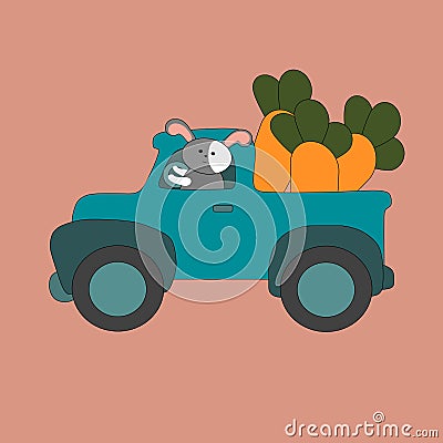 The rabbit is carrying carrots in a car Stock Photo