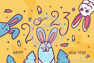 2023 bunny celebrate xmas winter holiday vector Vector Illustration