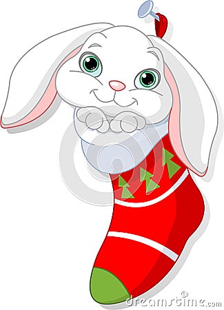 Bunny in Christmas sock Vector Illustration