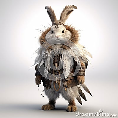 Fashionable Rabbit With Feathers Wearing Hyper-detailed Outfit Stock Photo