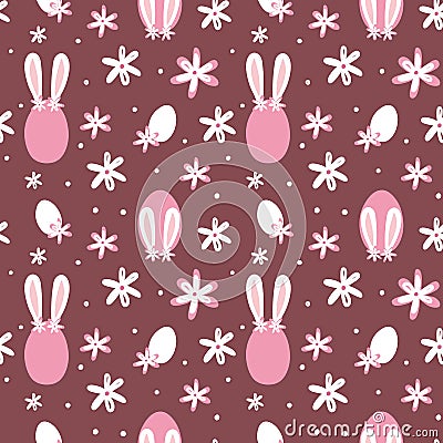 Bunny ears, egs and daisy Easter vector seamless pattern. Holiday background. Hand drawn illustration Vector Illustration