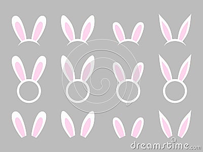 Bunny ears - vector collection. Easter bunny headband. Easter bunny ears mask. Hare ears head accessory. Vector illustration Vector Illustration