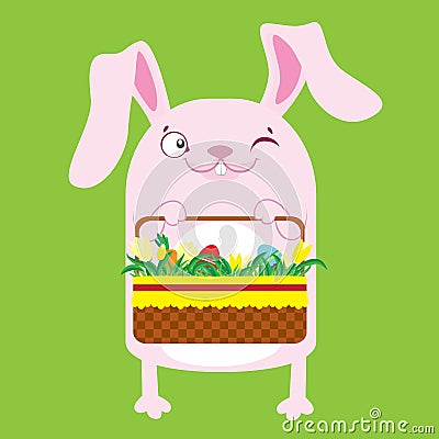 Bunny with Easter baskets with eggs. Vector Illustration