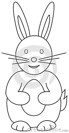 Bunny with easter egg, outline vector. Rabbit coloring book page Vector Illustration