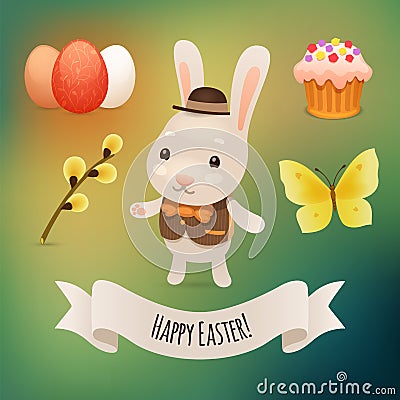 Bunny and Easter Symbols Vector Illustration