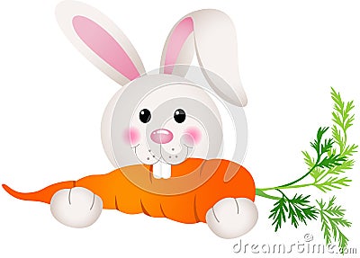 Bunny Eating Carrot Vector Illustration