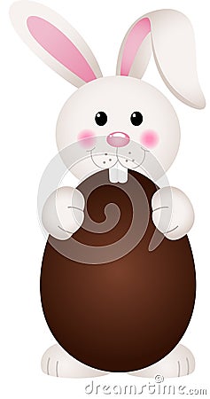 Bunny Eating Chocolate Easter Egg Vector Illustration