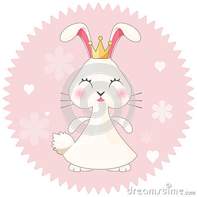 Bunny girl cute princess vector illustration on pink with flowers Vector Illustration